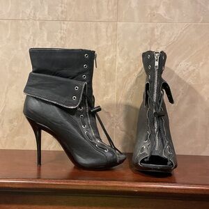 Promise Black Heeled Boots with Zipper Detail, Size 8